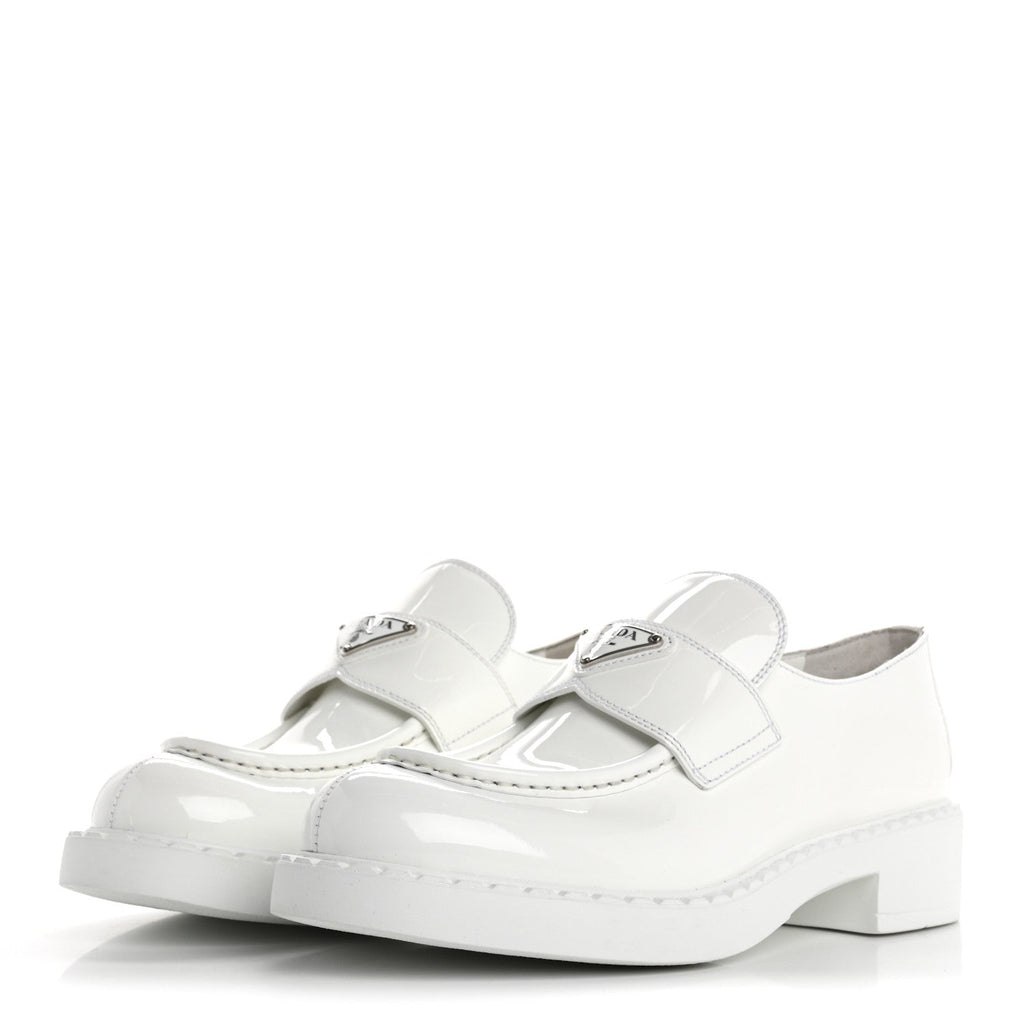 Prada Vernice Triangle 50mm Loafers 39.5 White