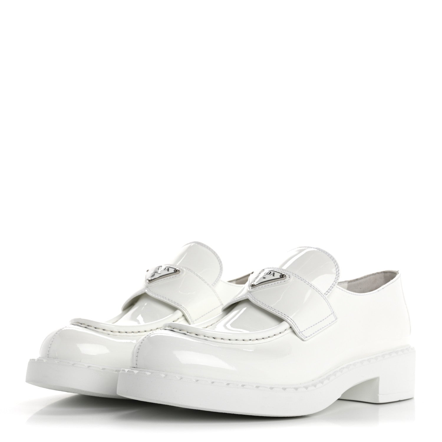 Prada Vernice Triangle 50mm Loafers 39.5 White