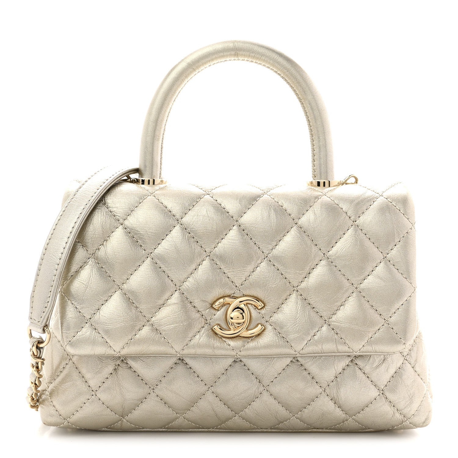 Chanel Metallic Aged Calfskin Quilted Mini Coco Handle Flap Gold