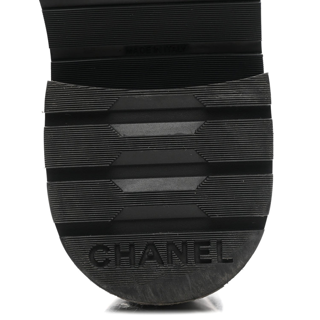 Chanel Shiny Calfskin Quilted Lace Up Combat Boots 36 Black