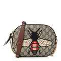 Gucci GG Supreme Monogram Bee Embroidered Mini Chain Shoulder Bag Beige Tuscany