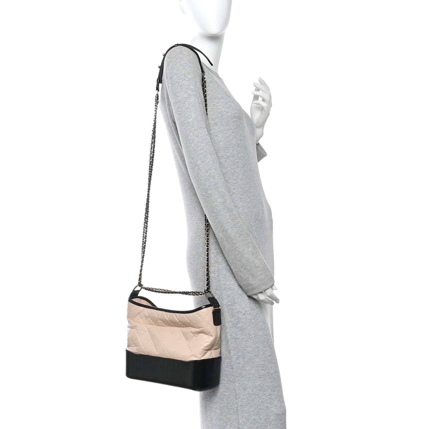 Chanel Aged Calfskin Quilted Medium Gabrielle Hobo Beige Black