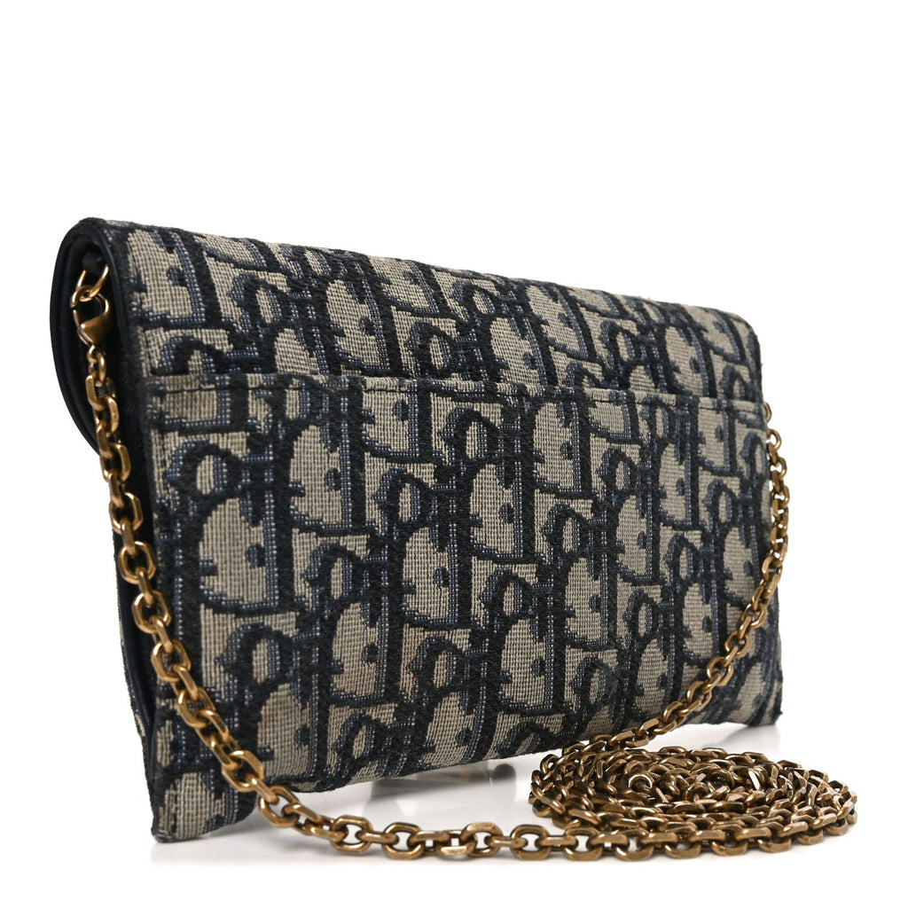 Christian Dior Oblique Small Saddle Chain Pouch Blue