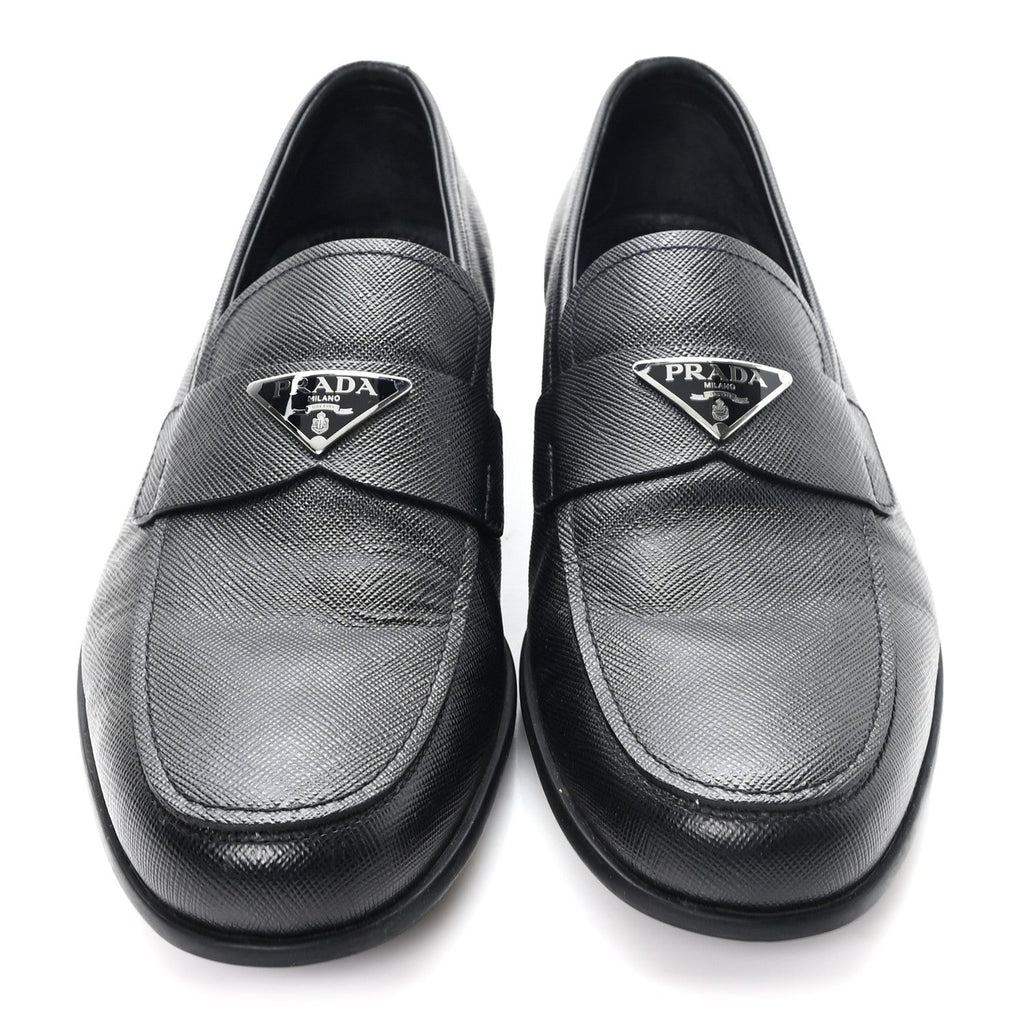 Prada Saffiano Mens Triangle Loafers 6 Black