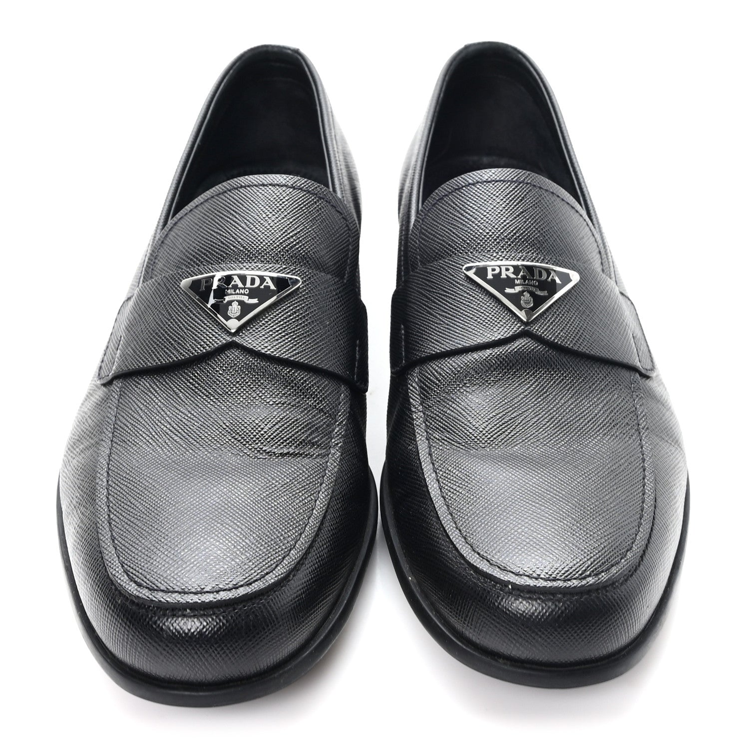 Prada Saffiano Mens Triangle Loafers 6 Black