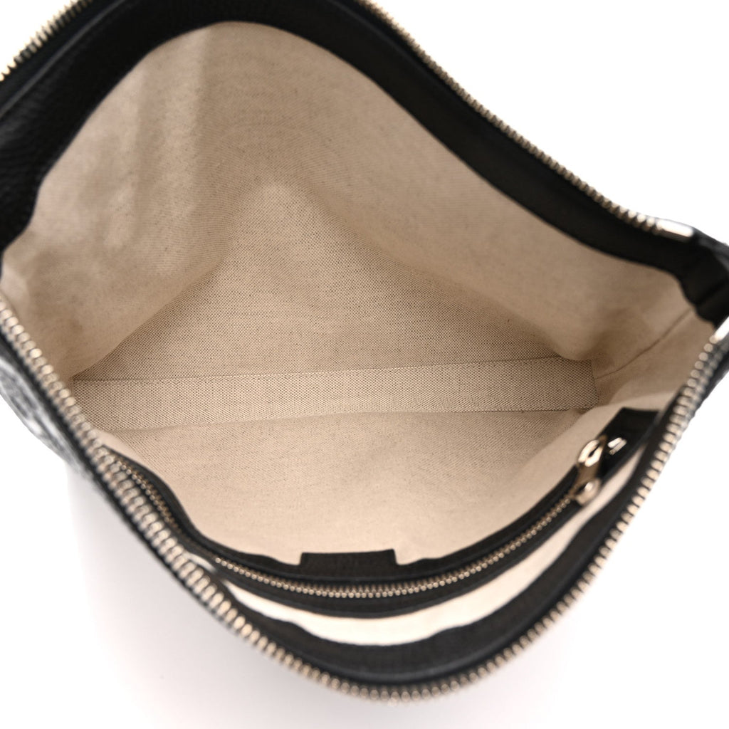 Gucci Piuma Calfskin Jumbo GG Embossed Medium Wristlet Messenger Bag Black