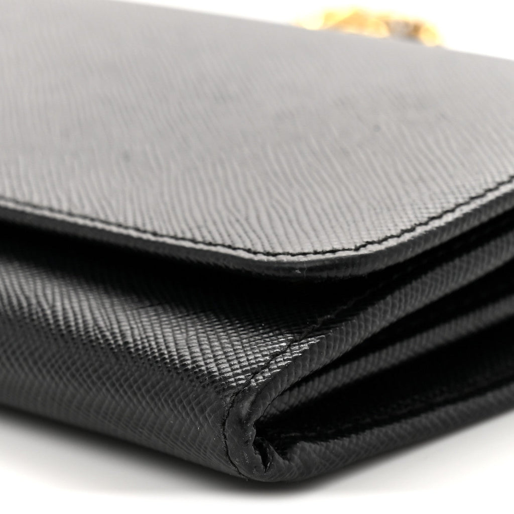 Prada Saffiano Metal Oro Chain Wallet Black