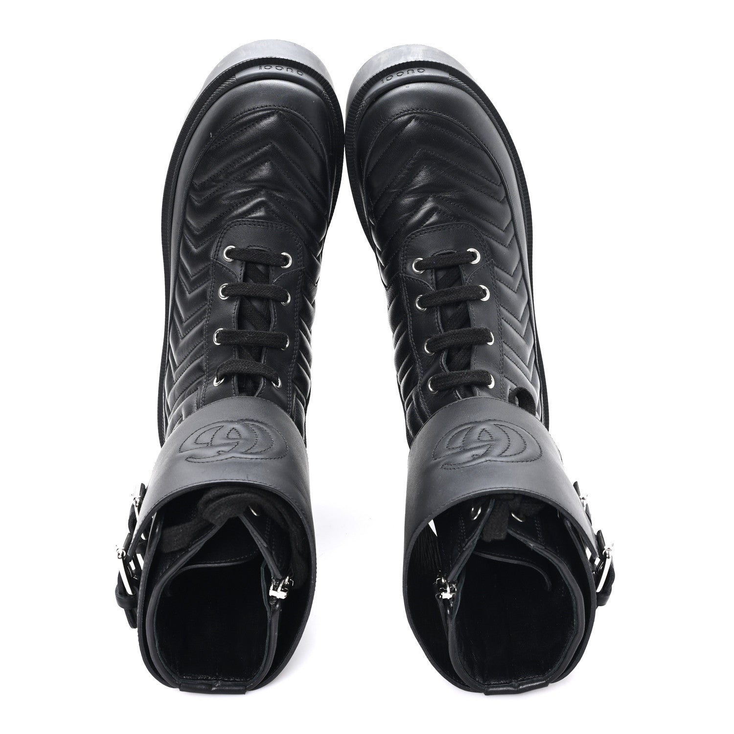 Gucci Nappa Frances GG Matelasse Platform Combat Boots 39 Black