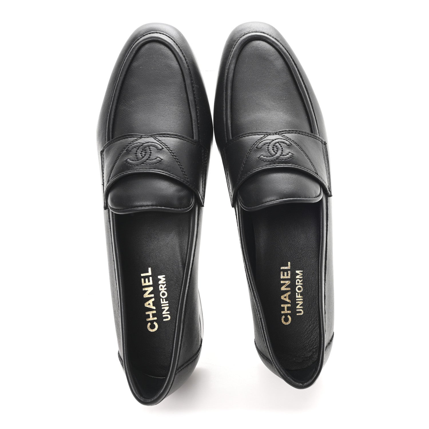 Lambskin Womens Stitched CC Loafers 38 Black