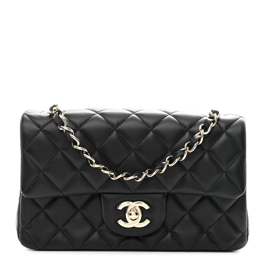 Chanel Lambskin Quilted Mini Rectangular Flap Black