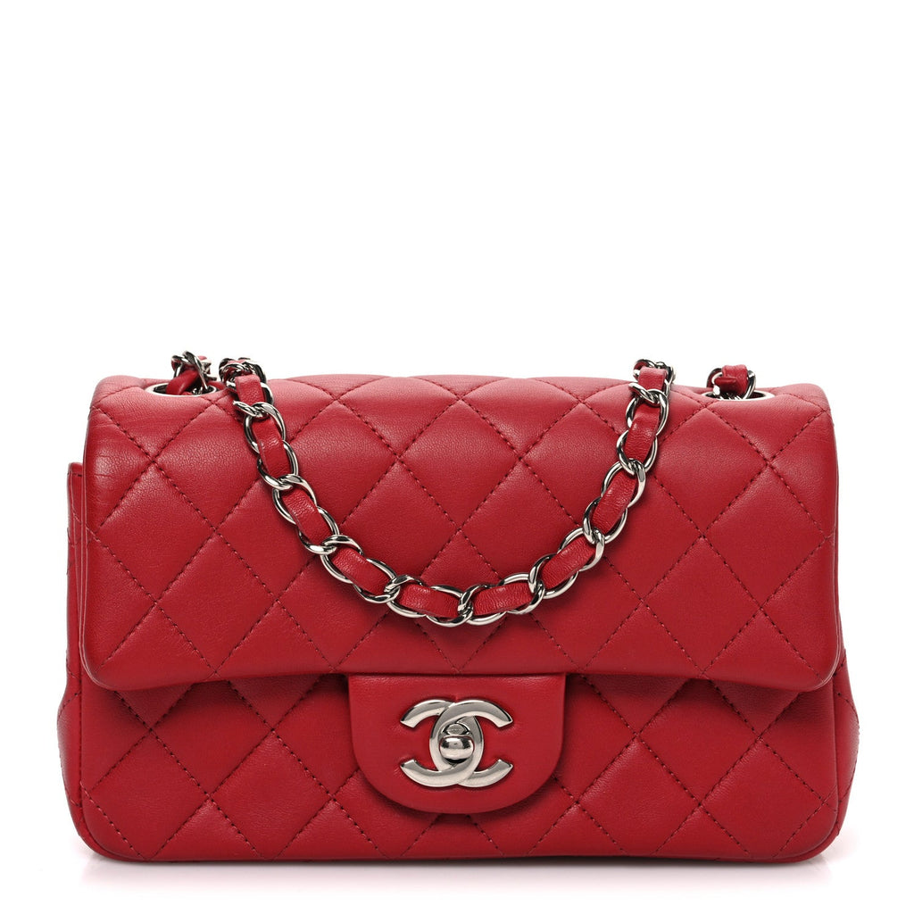 Chanel Lambskin Quilted Mini Rectangular Flap Red