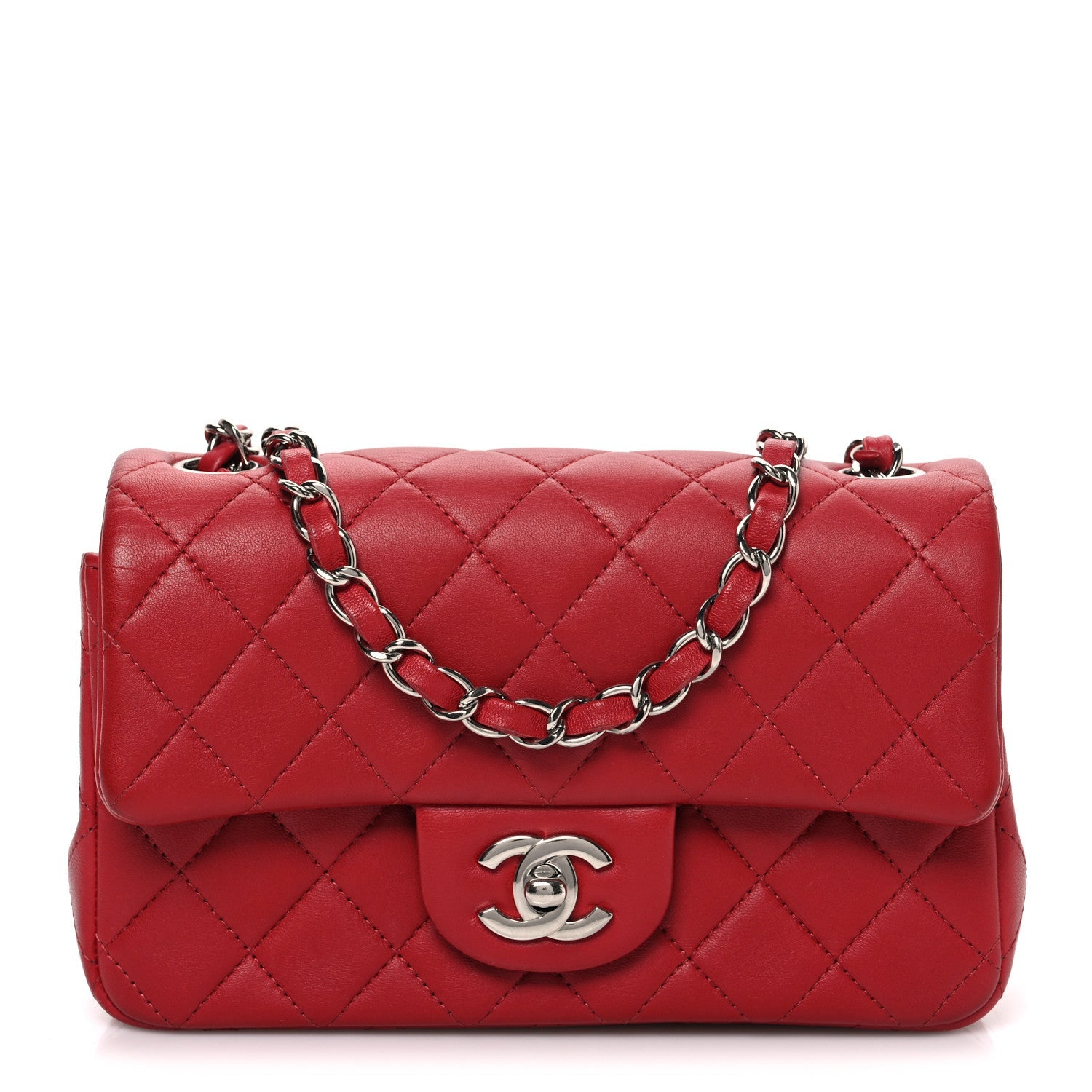 Chanel Lambskin Quilted Mini Rectangular Flap Red