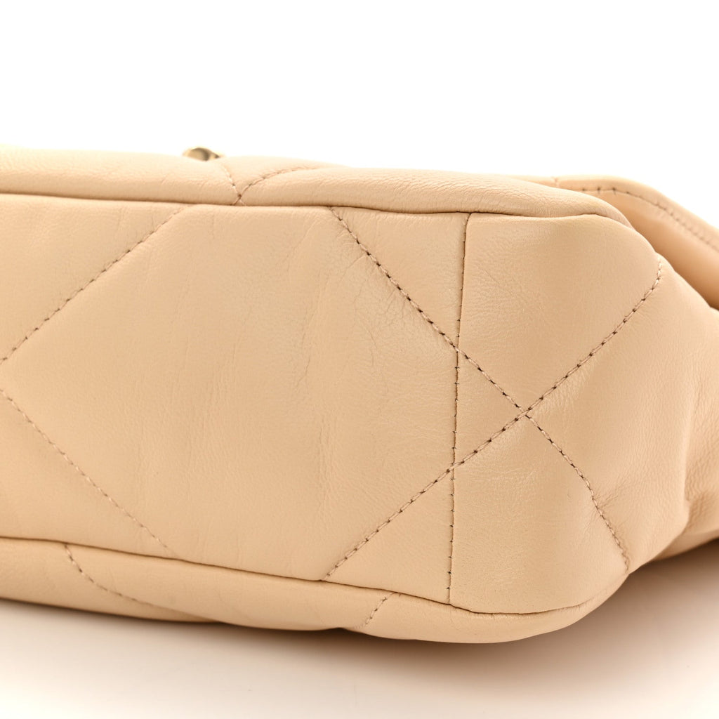 Chanel Shiny Goatskin Quilted Medium Chanel 19 Flap Beige