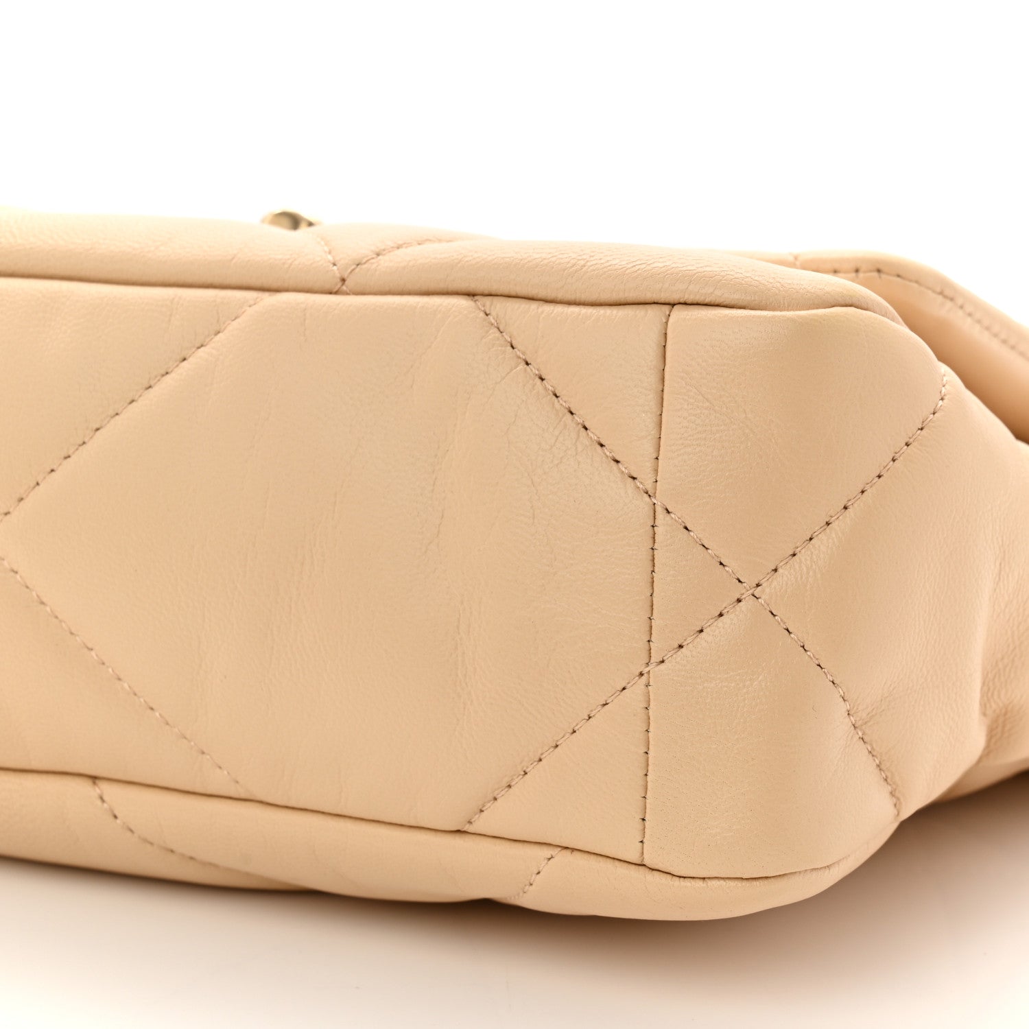 Chanel Shiny Goatskin Quilted Medium Chanel 19 Flap Beige