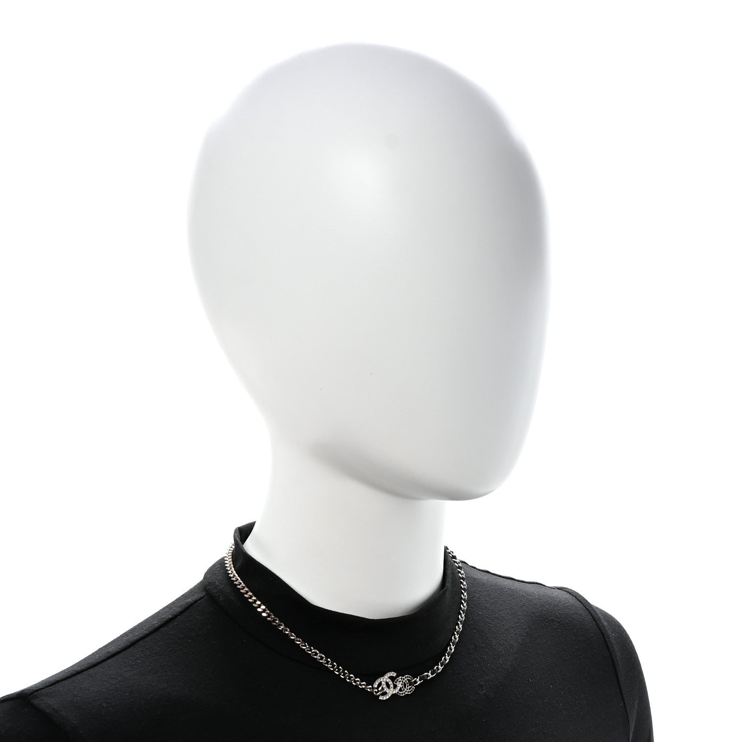 Lambskin Crystal CC Chain Choker Necklace Black Gold