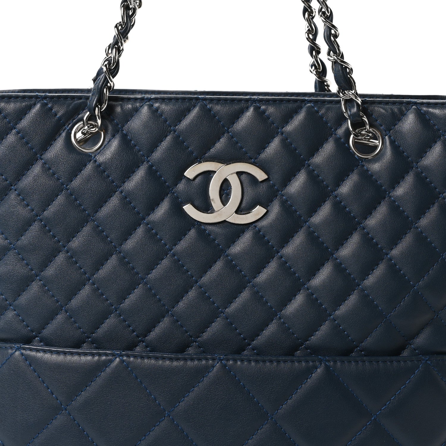 Chanel Calfskin Quilted In The Business North South Tote  Blue
