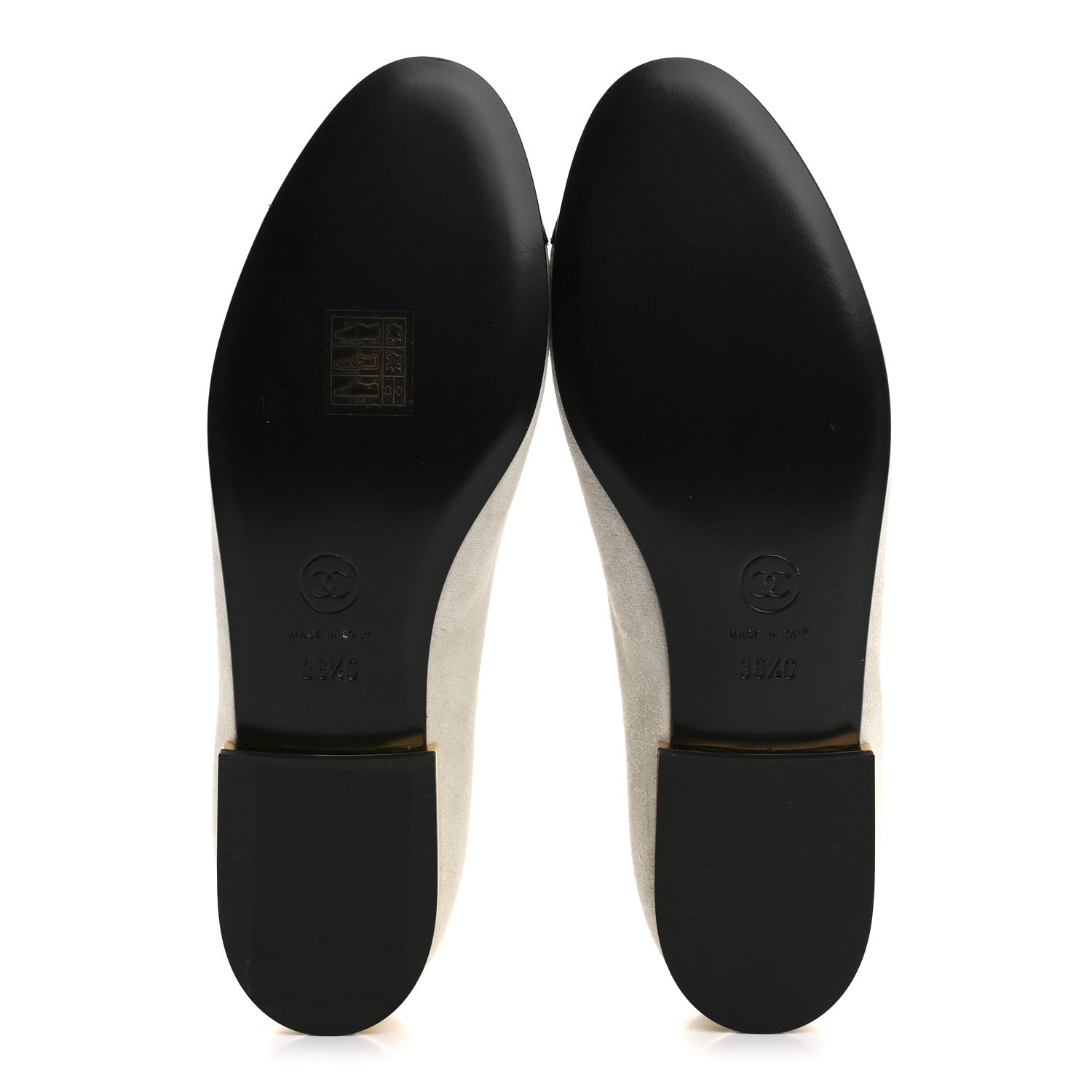 Chanel Suede Calfskin Patent Calfskin Cap Toe CC Mary Jane Flats 36.5 Light Gray Black