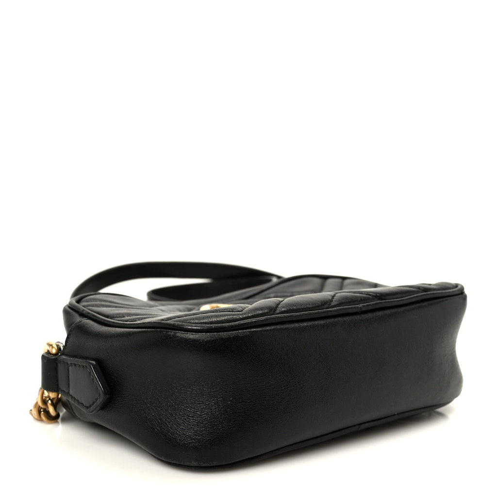 Gucci Calfskin Matelasse Mini GG Marmont Chain Shoulder Bag Black