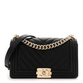 Chanel Caviar Chevron Quilted Medium Boy Flap Black