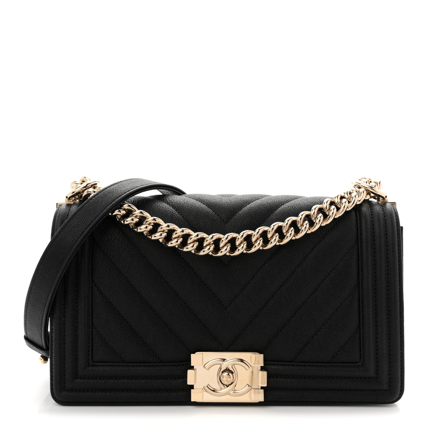 Chanel Caviar Chevron Quilted Medium Boy Flap Black