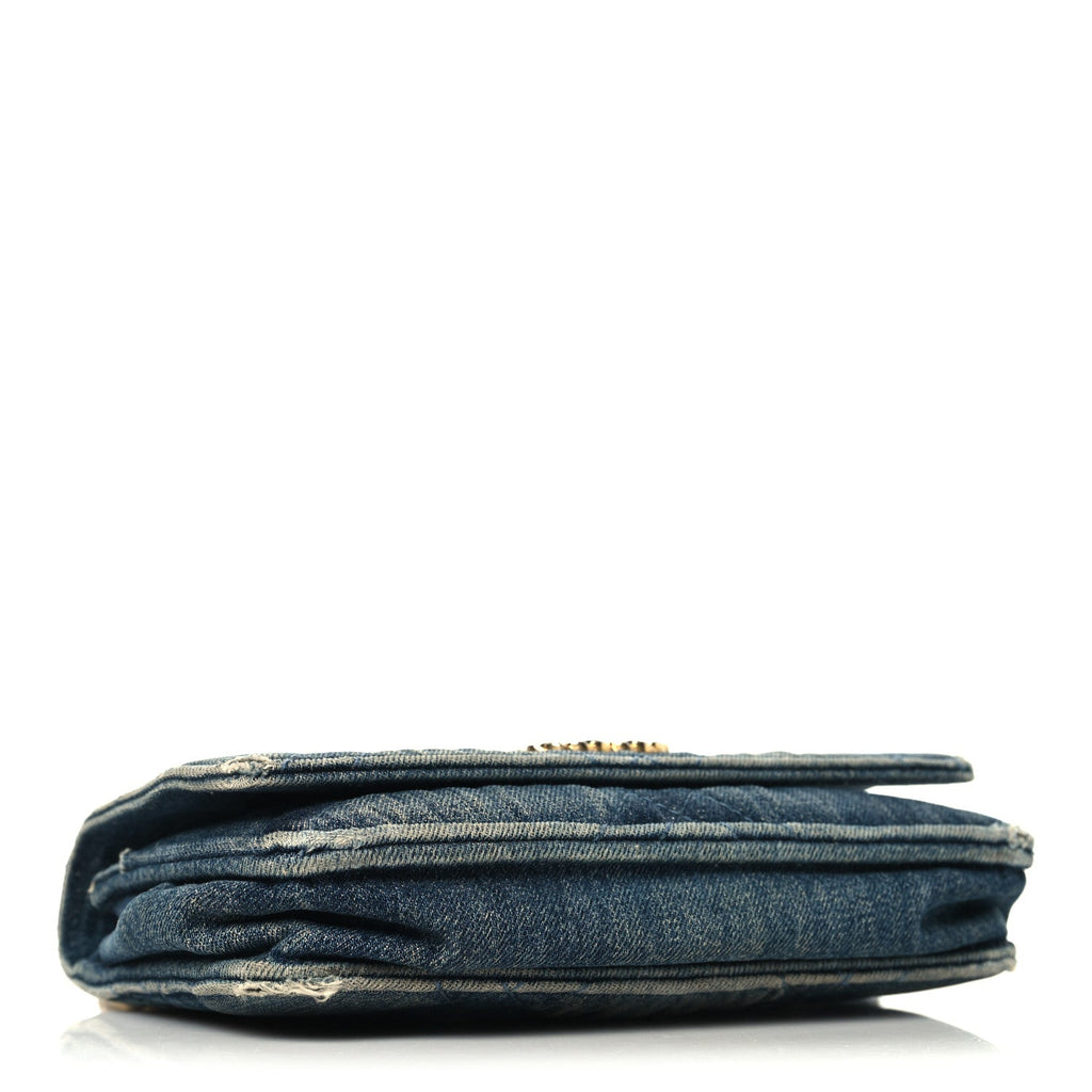 Chanel Denim Quilted Chanel 19 Wallet On Chain WOC Blue