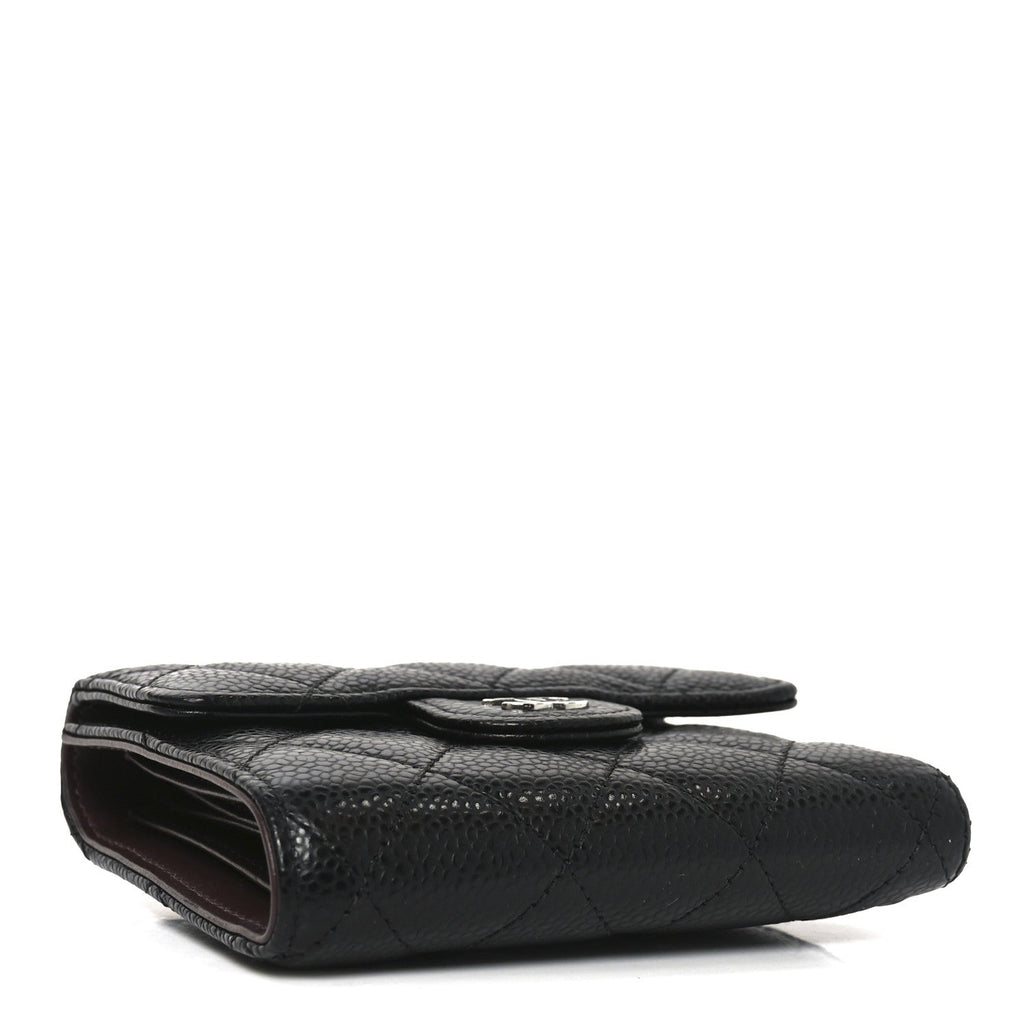 Caviar Quilted Compact Flap Wallet Black