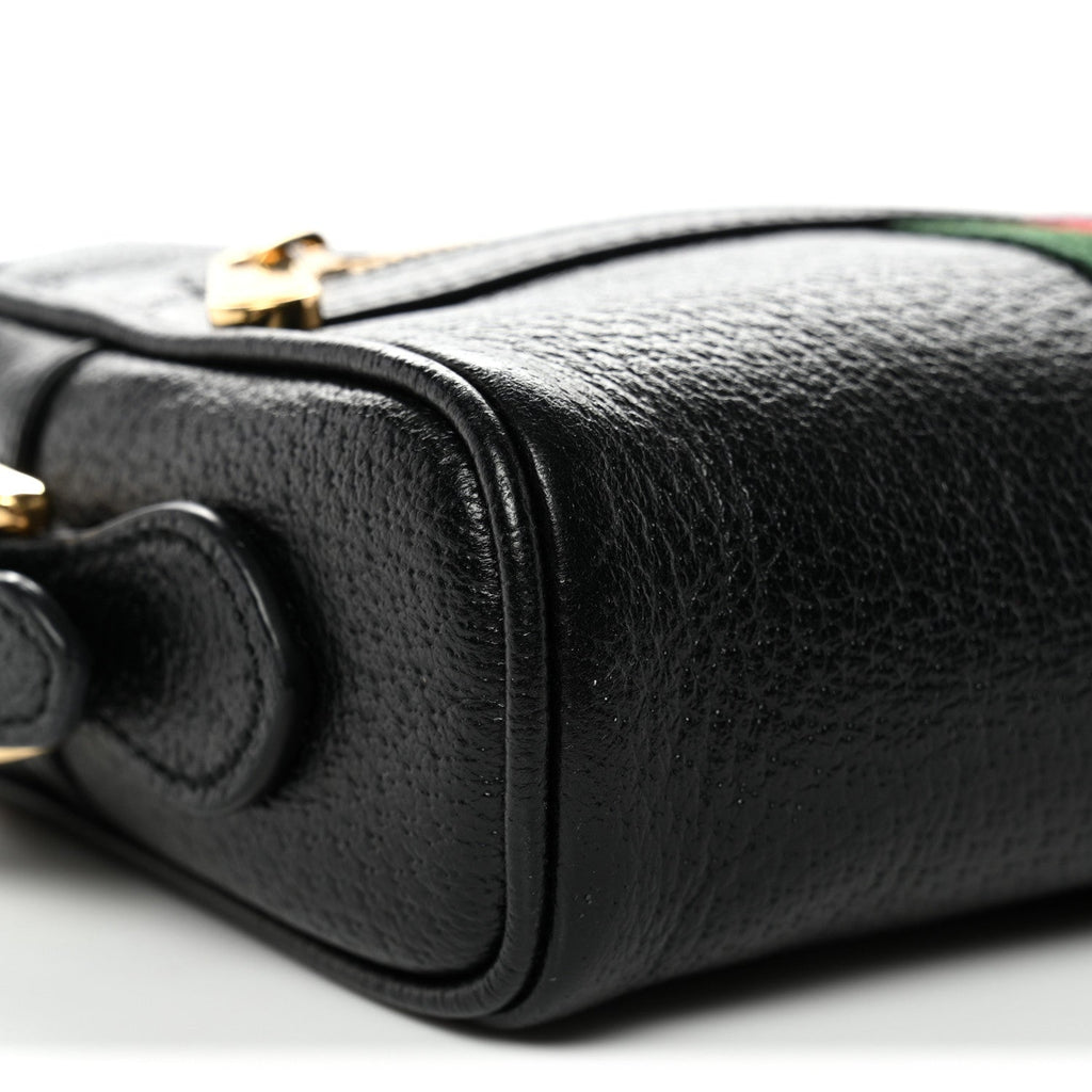 Gucci Calfskin Web Mini Ophidia Shoulder Bag Black