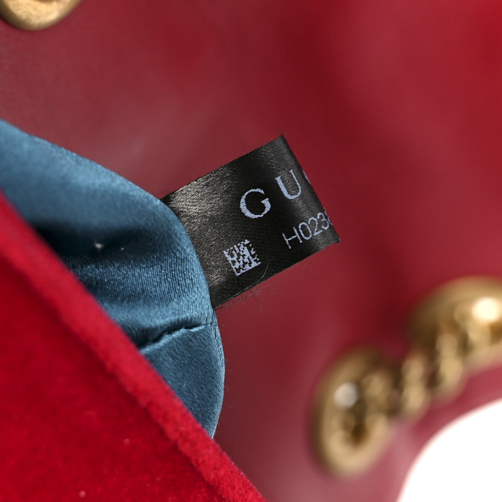 Gucci Velvet Matelasse Mini GG Marmont Shoulder Bag Hibiscus Red
