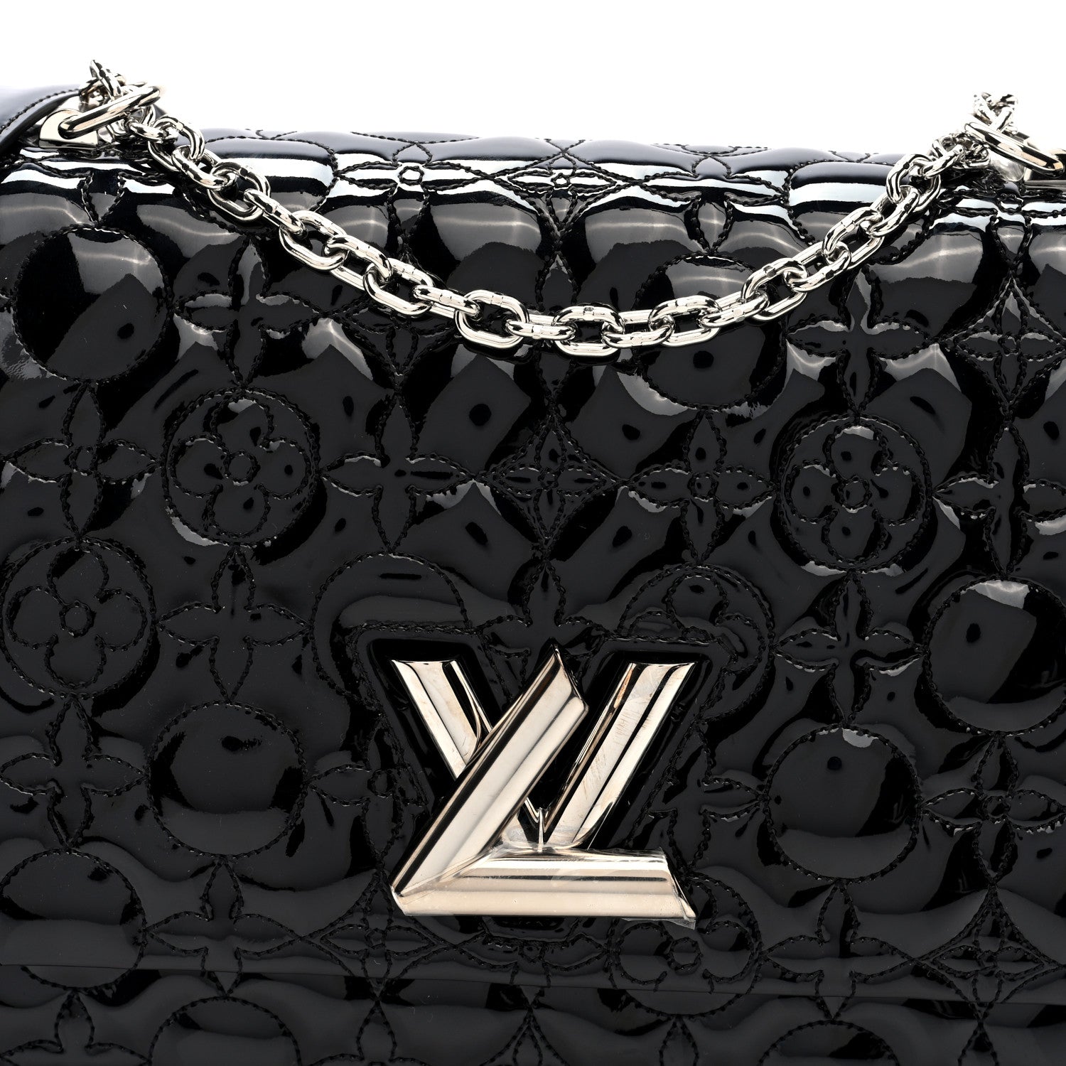 Louis Vuitton Vernis Flower Quilted Twist Shoulder Bag GM Black