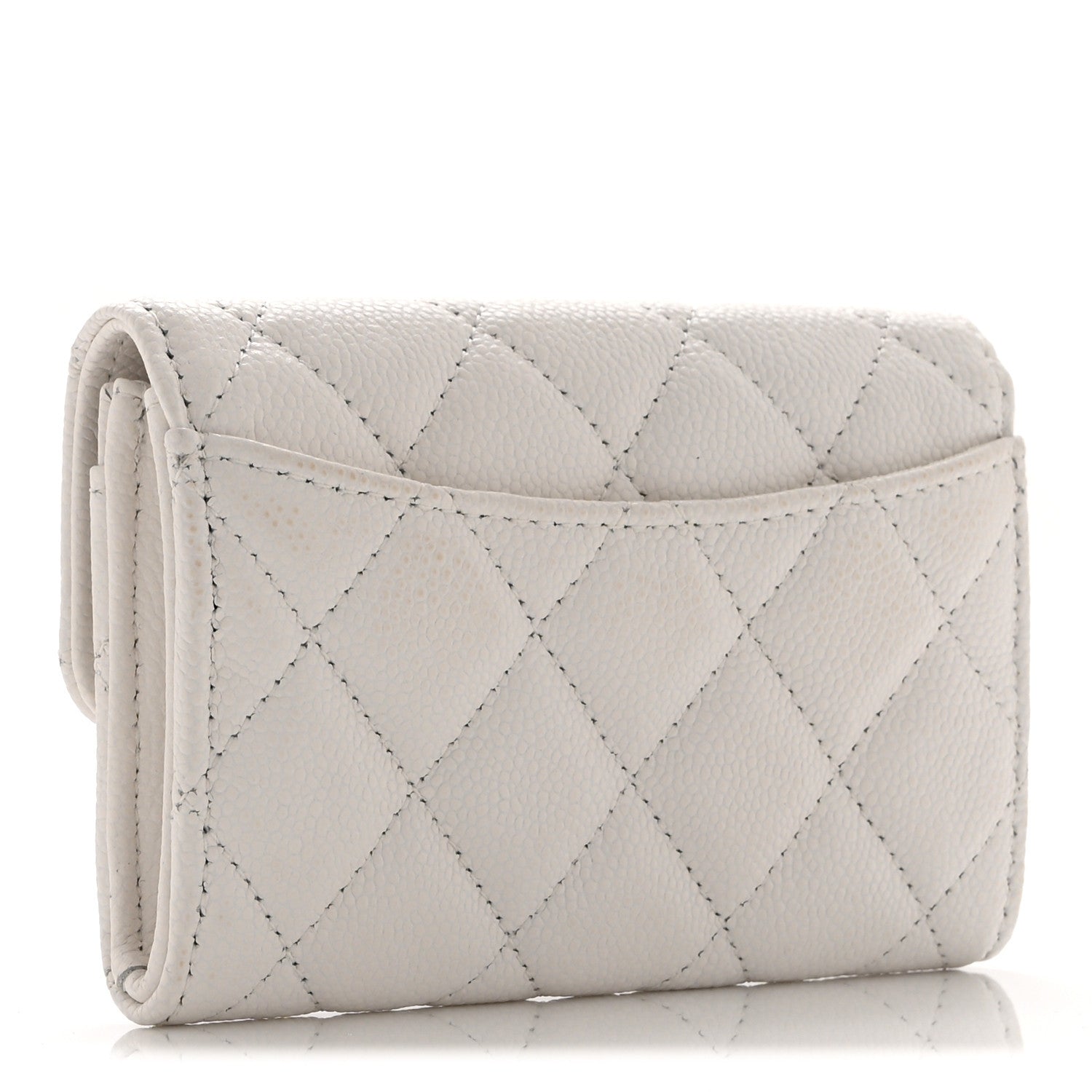 Caviar Quilted Flap Card Holder Wallet White