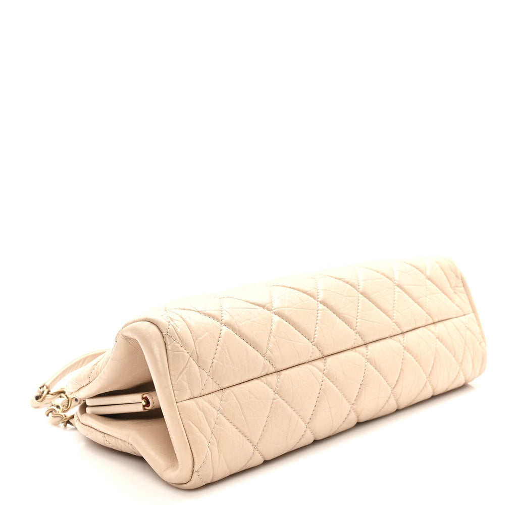 Chanel Aged Calfskin Quilted Medium Just Mademoiselle Bowling Bag Beige