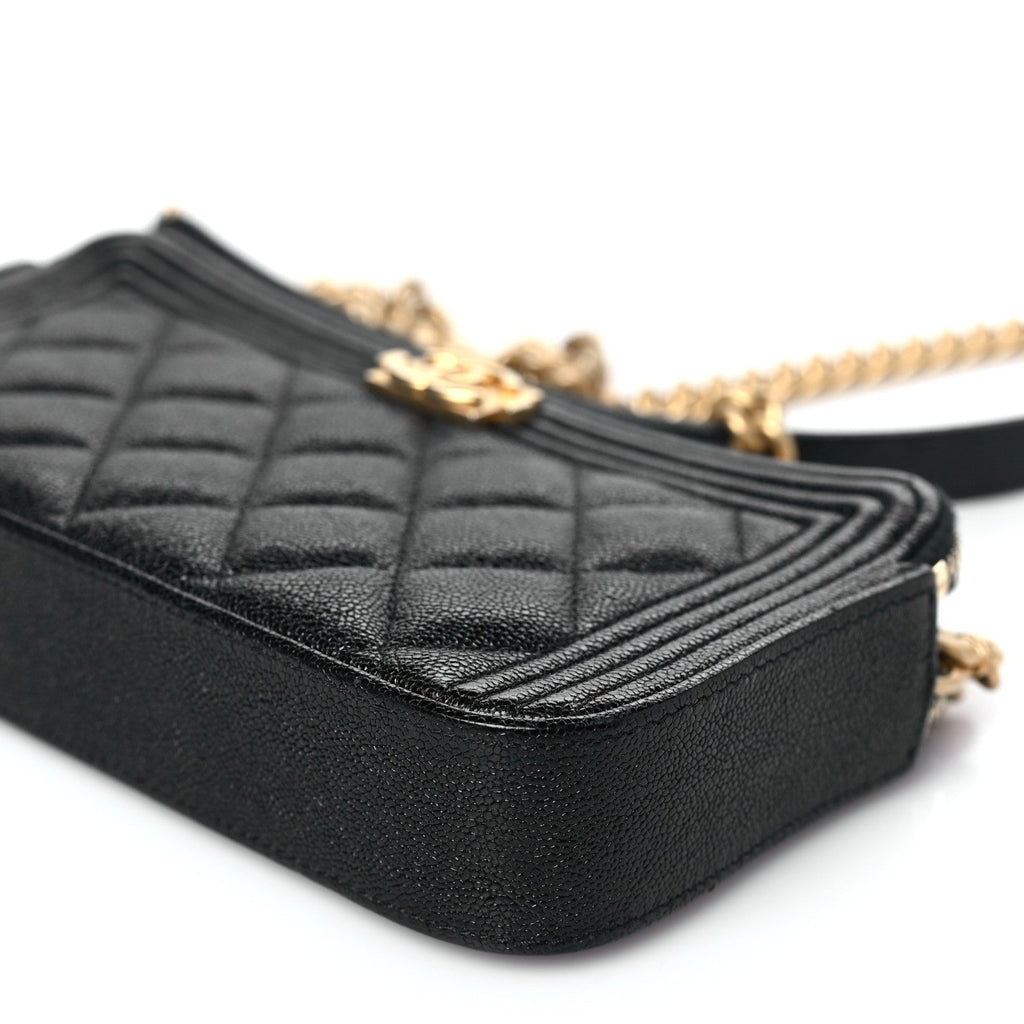 Chanel Caviar Quilted Small Boy Clutch With Chain Black