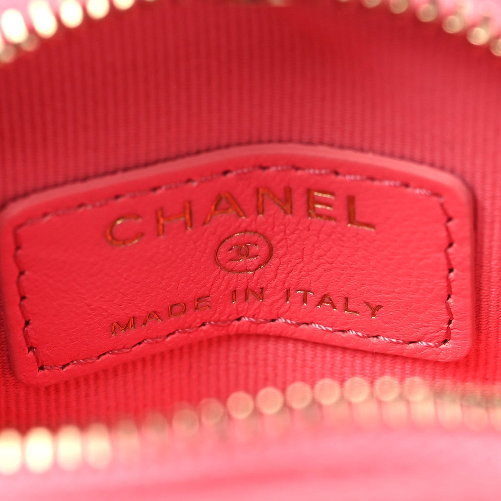 Chanel Lambskin Quilted CC In Love Heart Coin Purse With Chain  Pink