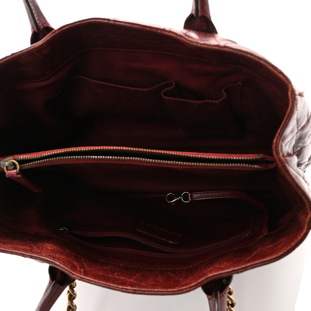Chanel Glazed Caviar Quilted Small Shiva Tote Burgundy