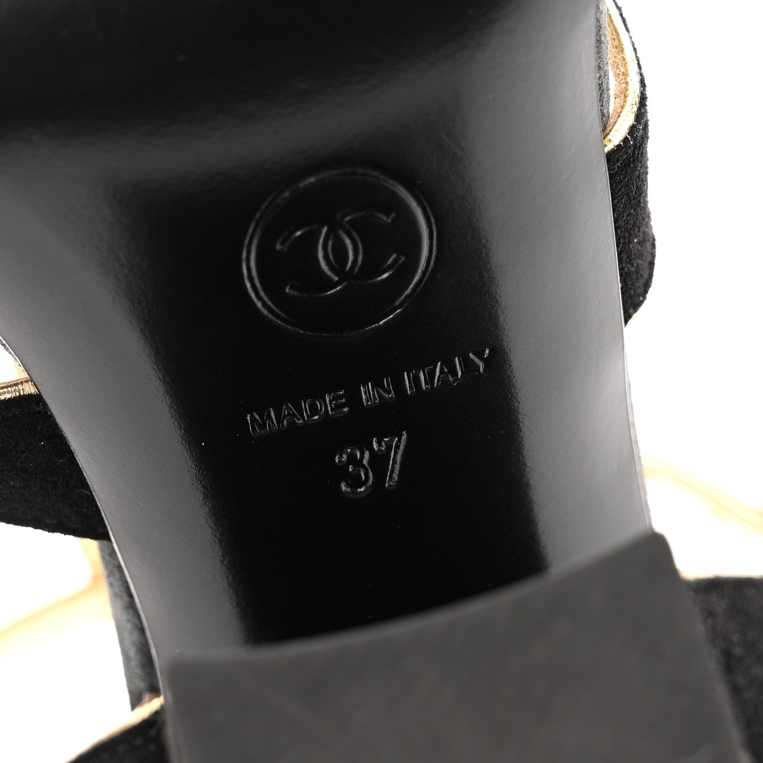 Chanel Suede Calfskin Peep Toe Ankle Strap Pumps 37 Black Grey