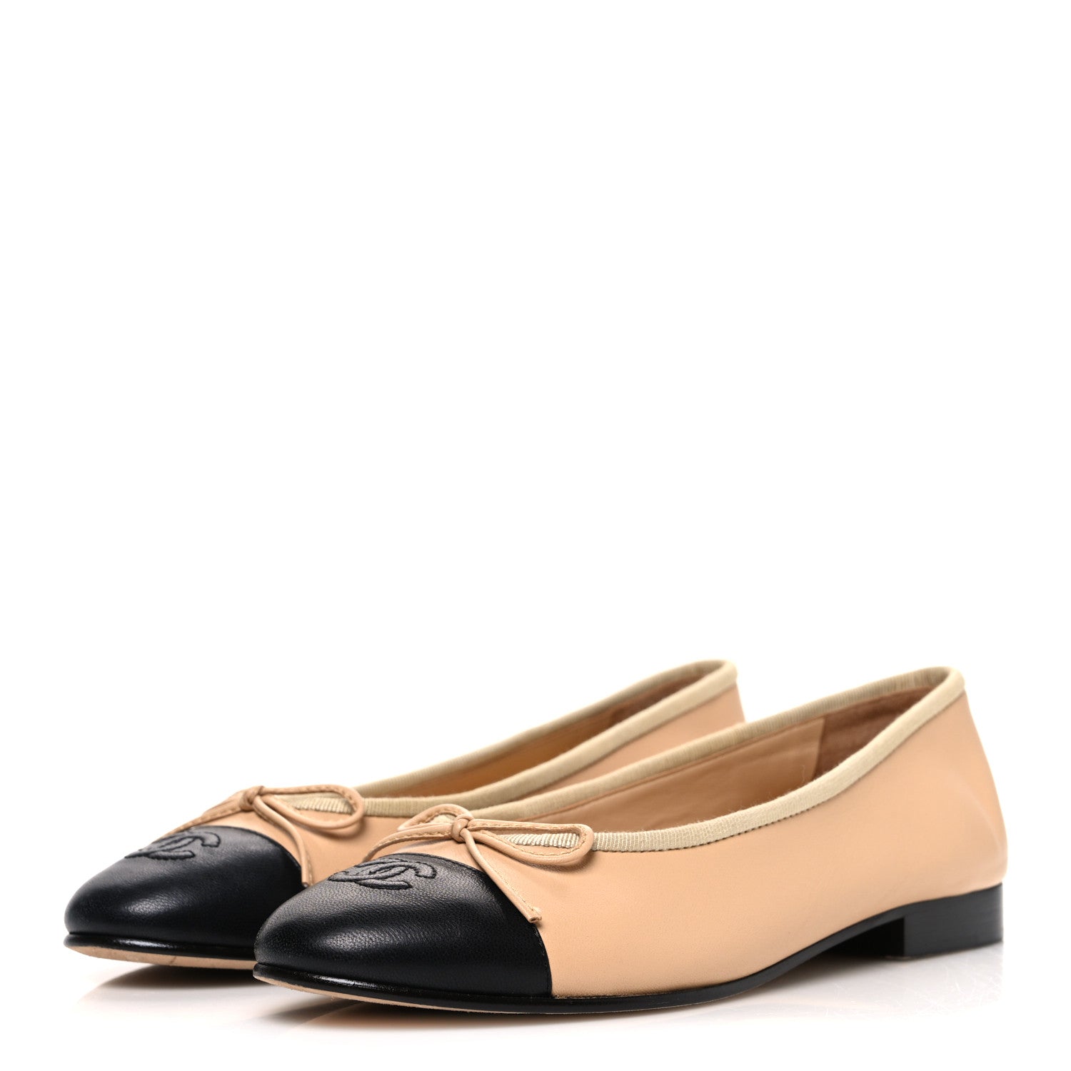 Lambskin Cap Toe CC Ballerina Flats 36 Beige Black