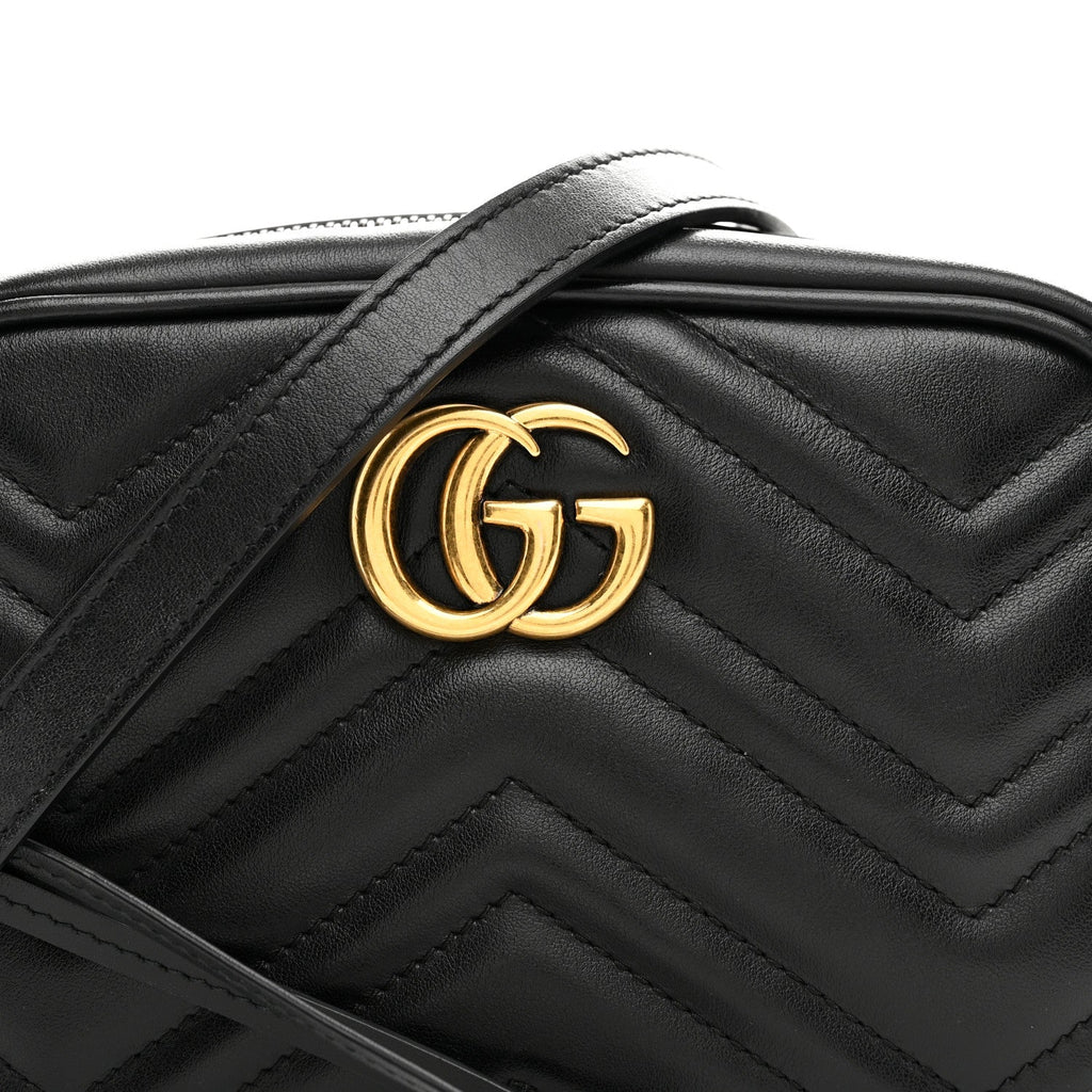 Gucci Calfskin Matelasse Mini GG Marmont Chain Shoulder Bag Black