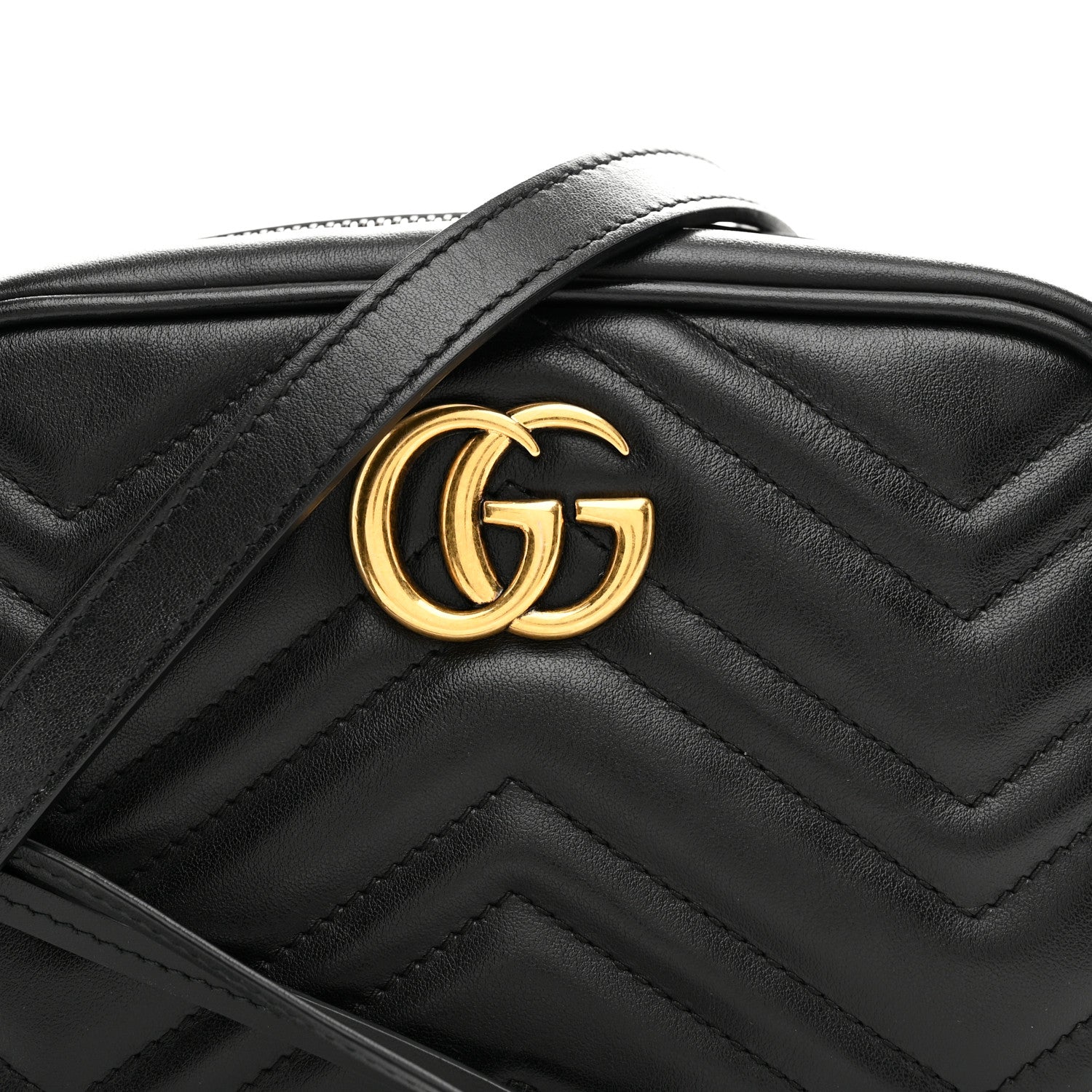 Gucci Calfskin Matelasse Mini GG Marmont Chain Shoulder Bag Black