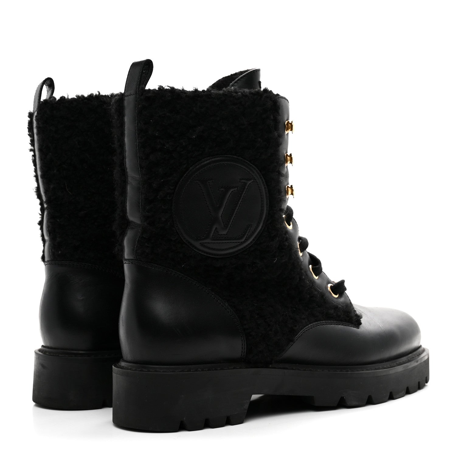 Louis Vuitton Shearling Calfskin Territory Ranger Combat Boots 41 Black