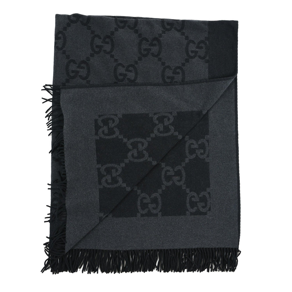 Gucci Wool Cashmere GG Monogram Blanket Black Grey