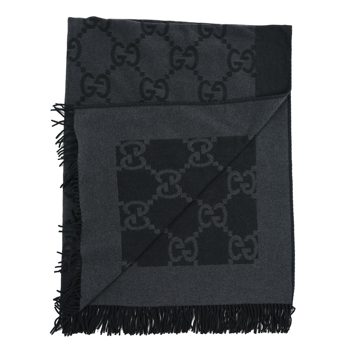 Gucci Wool Cashmere GG Monogram Blanket Black Grey