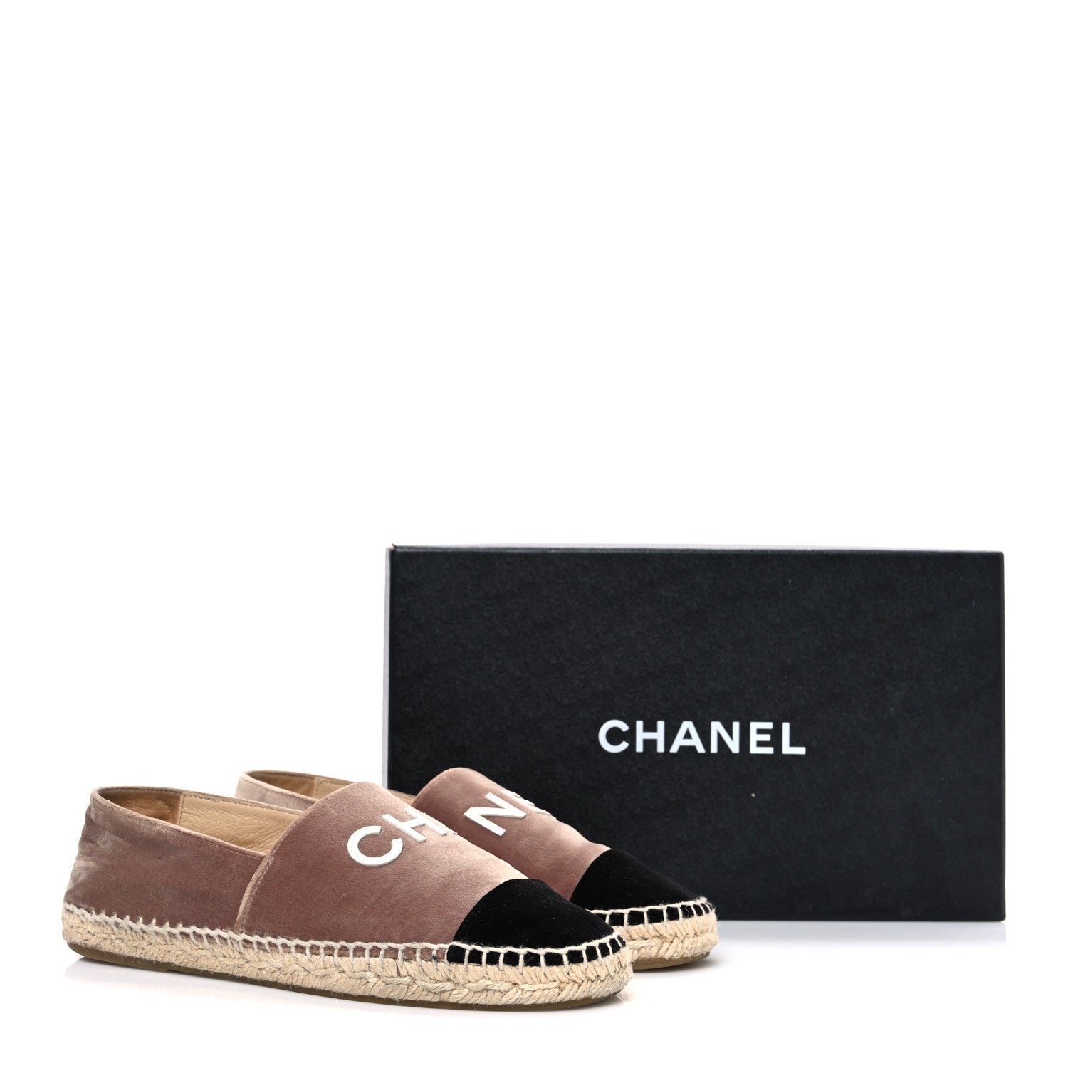 Chanel Velvet Logo Espadrilles 37 Beige Black