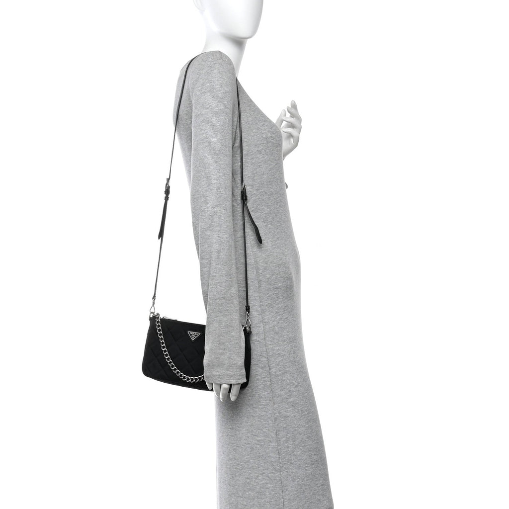 Prada Nylon Tessuto Impuntu Quilted Crossbody Bag Black