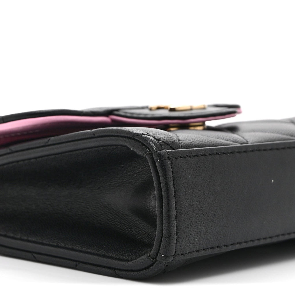 Chanel Lambskin Quilted Bi-Color Top Handle Clutch With Chain Black Pink
