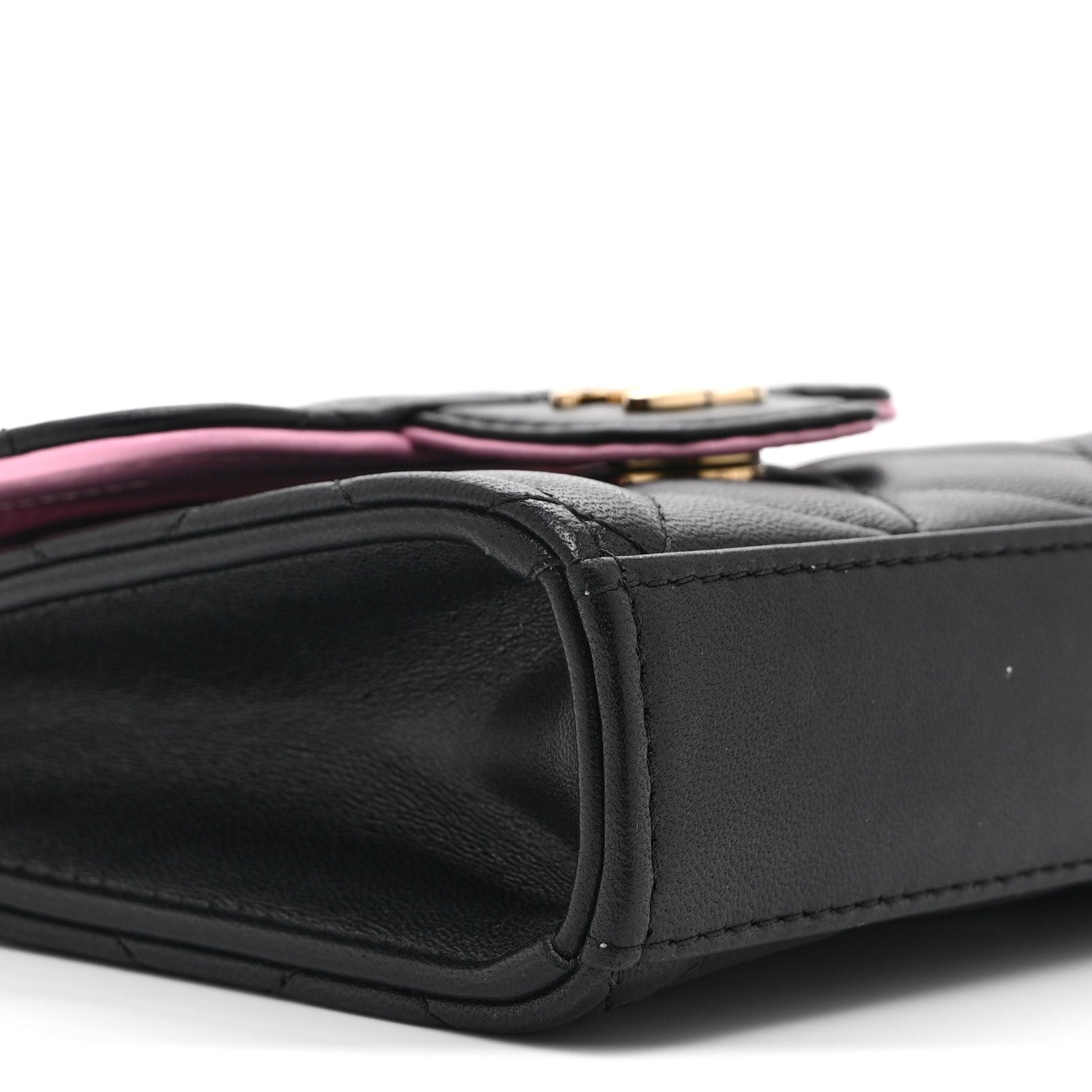 Chanel Lambskin Quilted Bi-Color Top Handle Clutch With Chain Black Pink