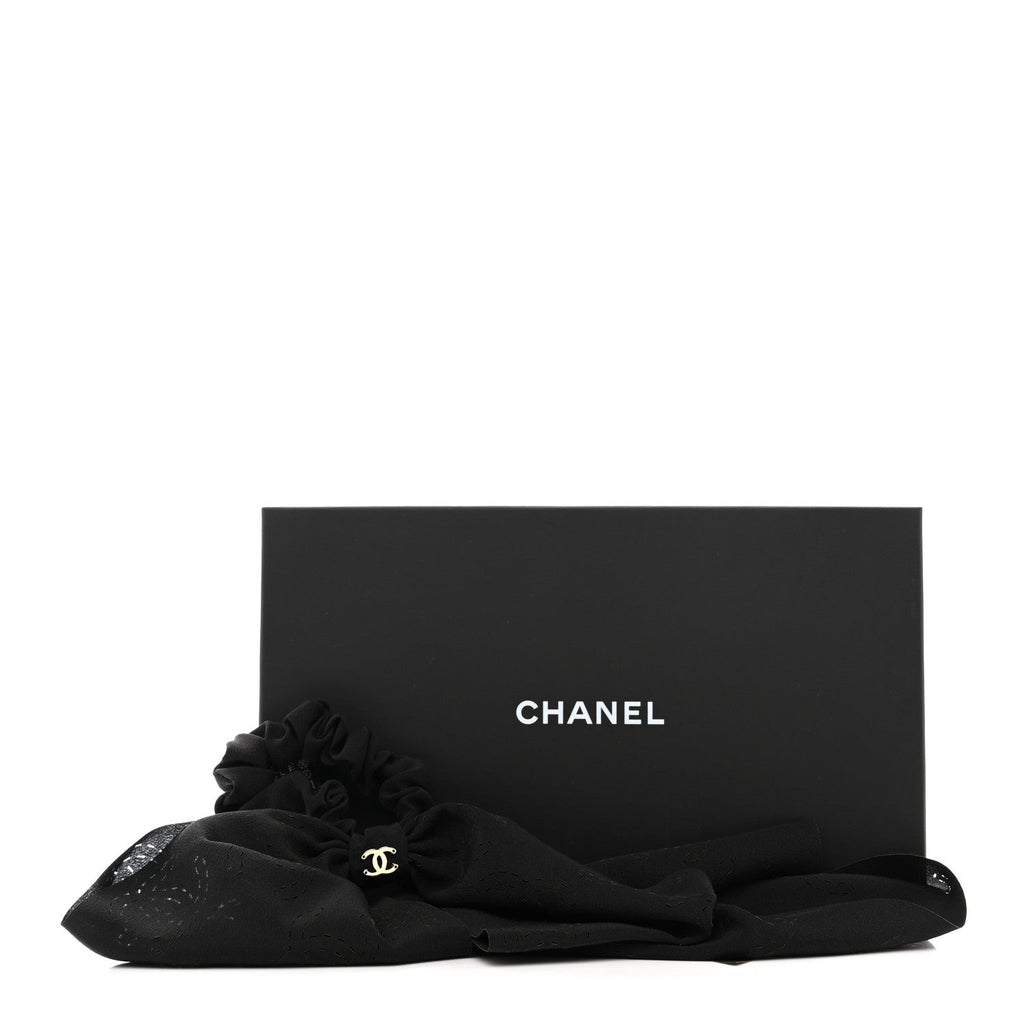 Chanel Silk Perforated Bow CC Scrunchie Black