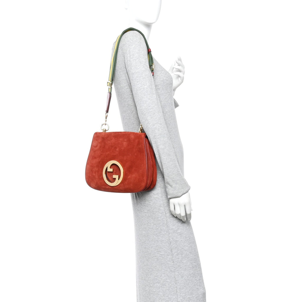 Gucci Suede Talco Roxy Calfskin Web Medium Blondie Shoulder Flap Bag Blondie Red