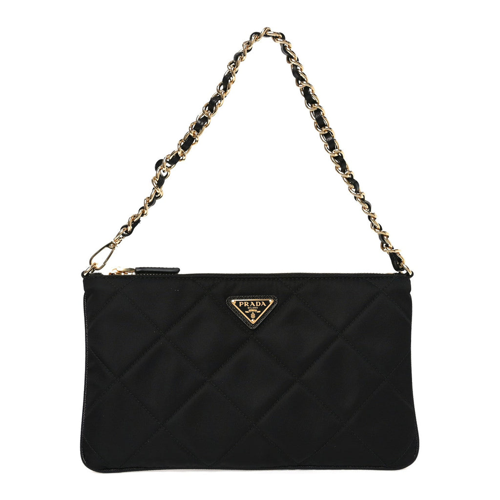 Prada Re-Nylon Tessuto Impuntu Quilted Re-Edition 1995 Chaine Pouch Black