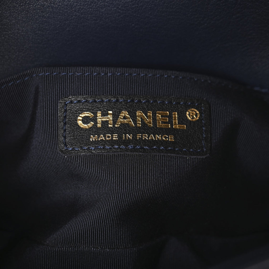 Chanel Sheepskin Braided Small Boy Reverso Flap Navy