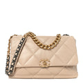 Chanel Lambskin Quilted Maxi Chanel 19 Flap Beige